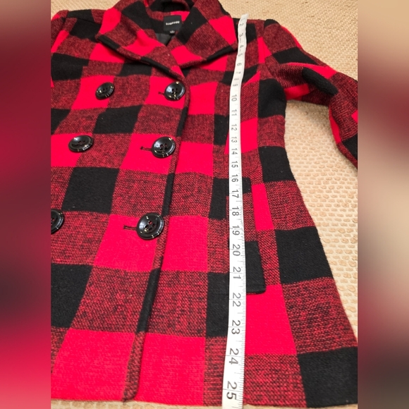 Rampage Carrie Classic Small Double Breast Red & Black Plaid Peacoat Jacket - Picture 8 of 9